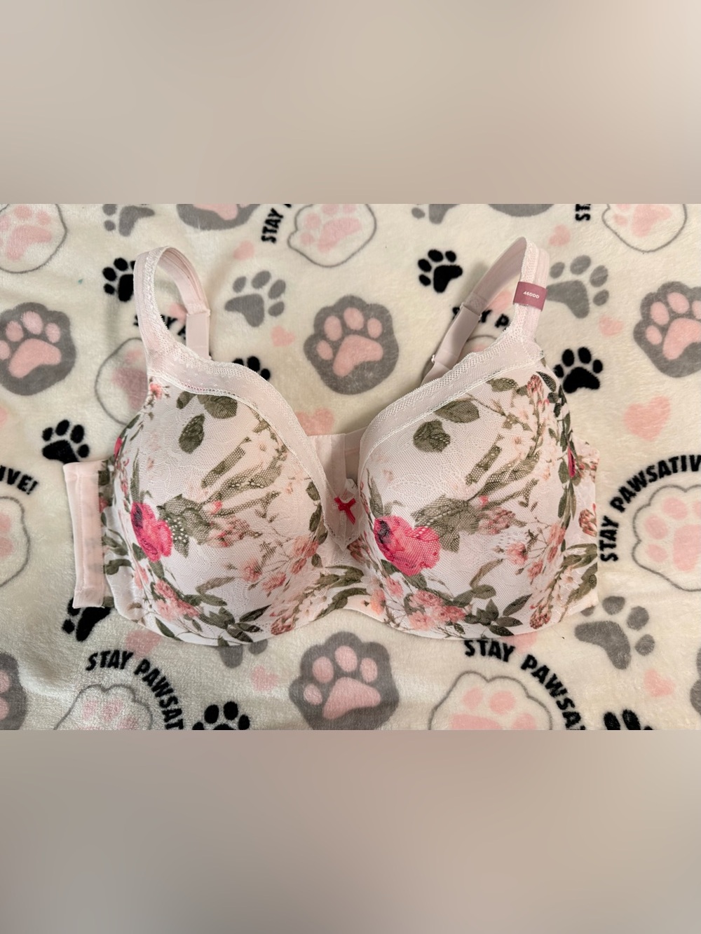 Light Pink Floral Lace Underwire Bra - 46DDD